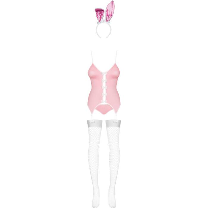 Еротичний костюм зайчика Obsessive Bunny suit 4 pcs costume pink L/XL, рожевий, топ з підв’язками, т