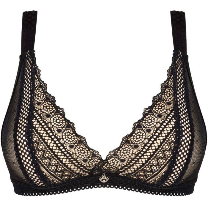 (SALE) Мереживний бюстгальтер із трикутною чашкою Obsessive Estiqua bra M/L, чорний, широкі лямки