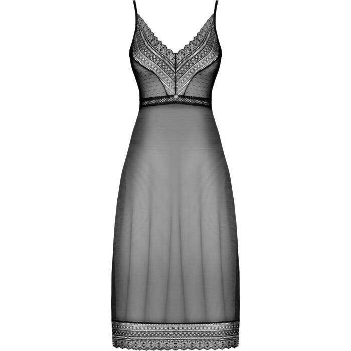 (SALE) Напівпрозора довга сорочка Obsessive Estiqua chemise XS/S, чорний, асиметричний крій