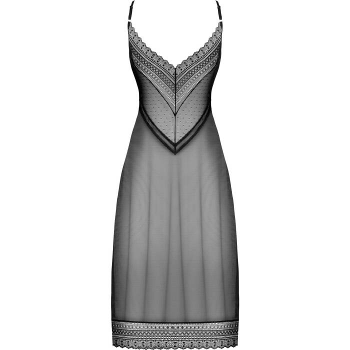 (SALE) Напівпрозора довга сорочка Obsessive Estiqua chemise XS/S, чорний, асиметричний крій