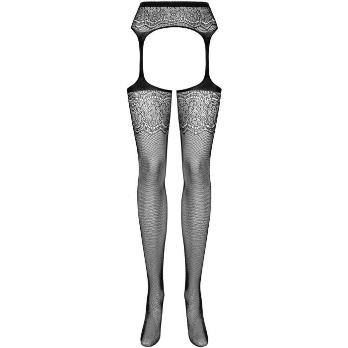 (SALE) Сітчасті панчохи-стокінги з квітковим малюнком Obsessive Garter stockings S207 S/M/L, чорні, імітаці