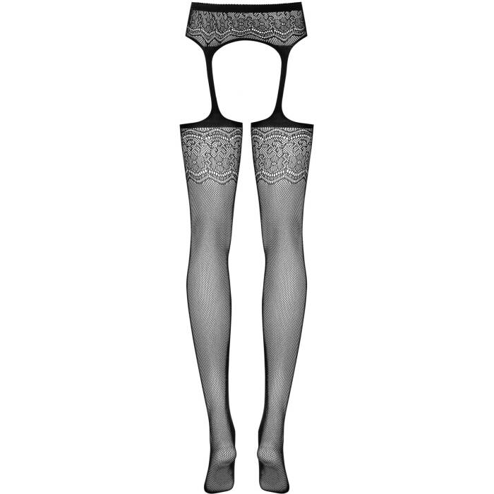 (SALE) Сітчасті панчохи-стокінги з квітковим малюнком Obsessive Garter stockings S207 S/M/L, чорні, імітаці