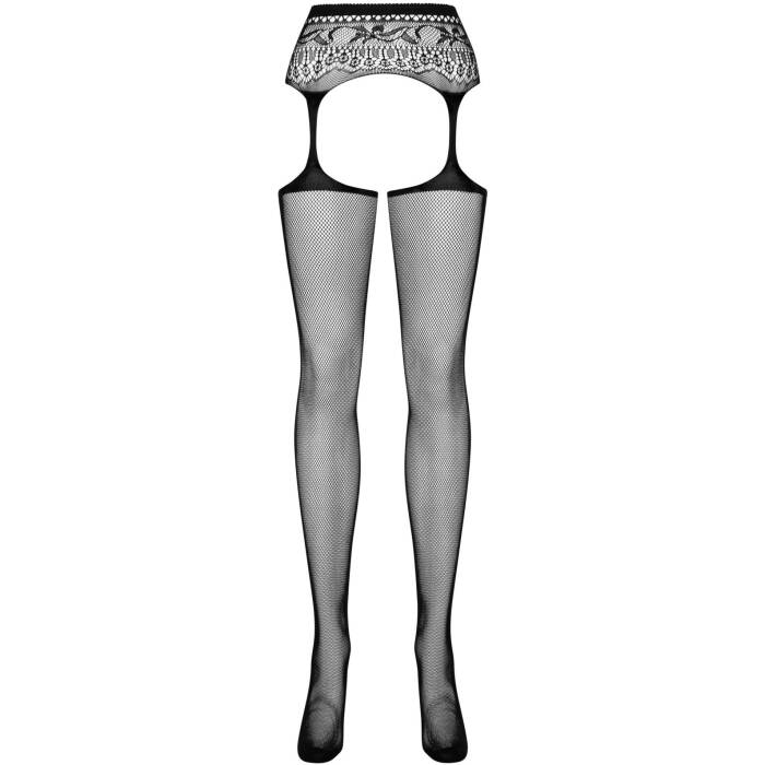 Сітчасті панчохи-стокінги з мереживним поясом Obsessive Garter stockings S307 S/M/L, чорні, імітація