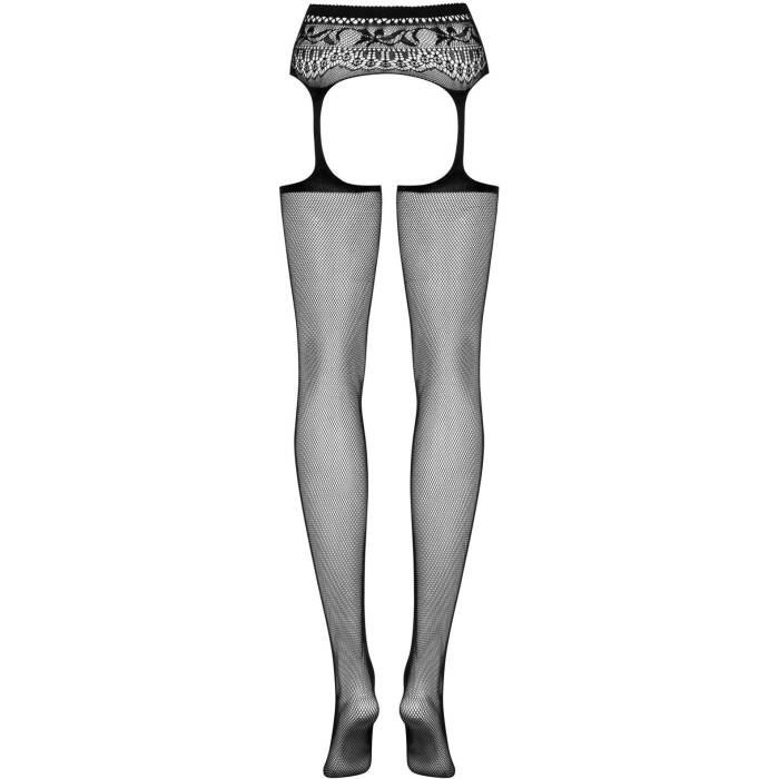 Сітчасті панчохи-стокінги з мереживним поясом Obsessive Garter stockings S307 S/M/L, чорні, імітація