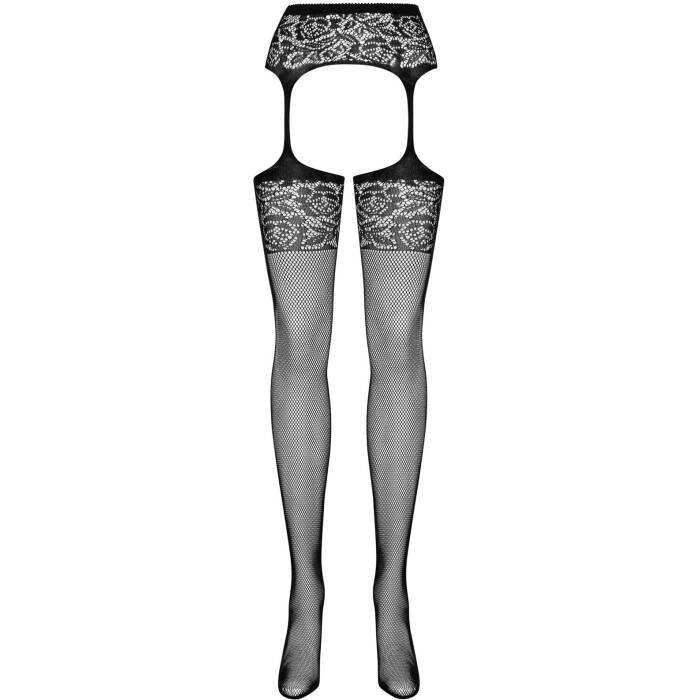 Сітчасті панчохи-стокінги з імітацією гартерів Obsessive Garter stockings S500S/M/L, чорні, з доступ