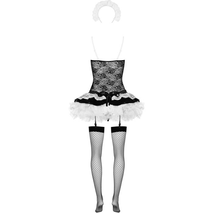 Еротичний костюм покоївки зі спідницею Obsessive Housemaid 5 pcs costume L/XL, чорно-білий, топ з пі