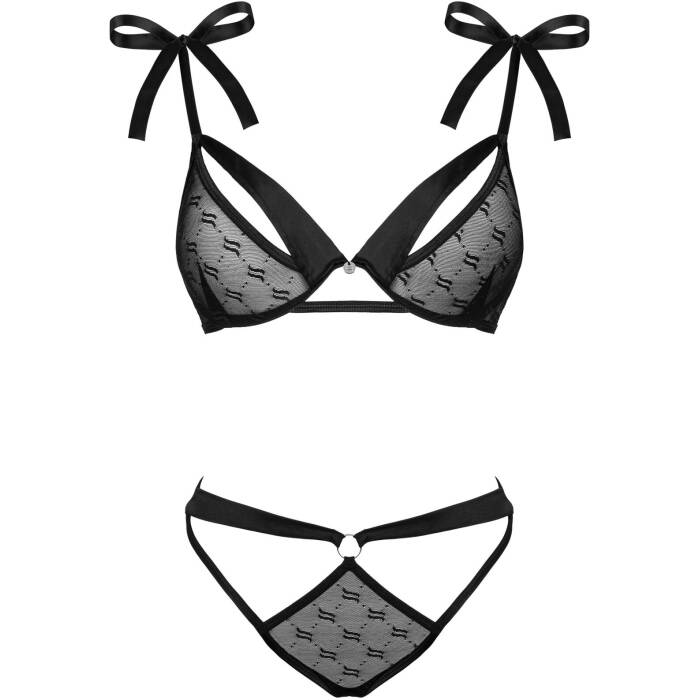 (SALE) Напівпрозорий еротичний комплект Obsessive Obsessivia 2-pcs set black L/XL, бюстгальтер та трусики,