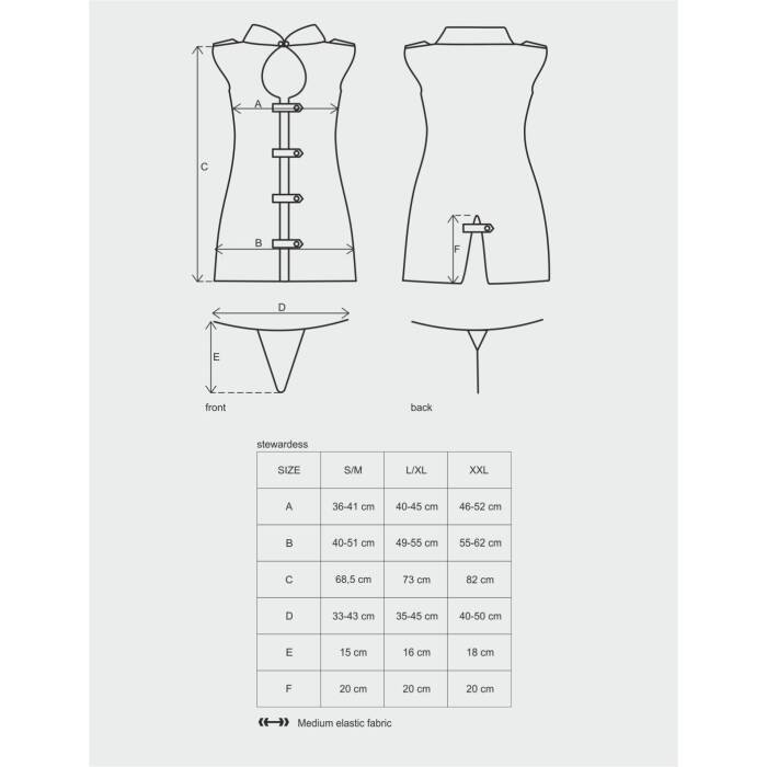 Еротичний костюм стюардеси Obsessive Stewardess 3 pcs costume grey S/M, сірий, сукня, стрінги, пілот