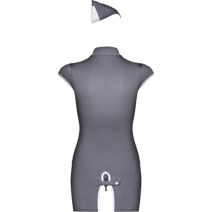 Еротичний костюм стюардеси Obsessive Stewardess 3 pcs costume grey S/M, сірий, сукня, стрінги, пілот