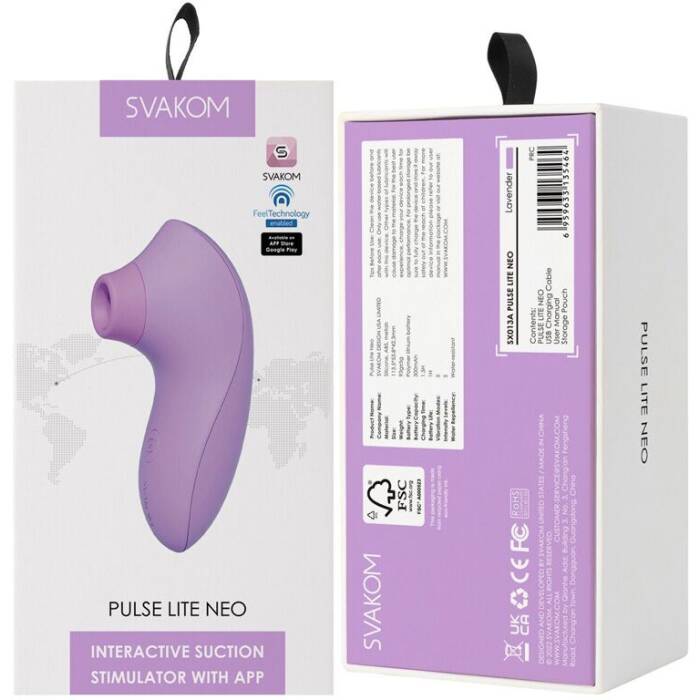 Вакуумний стимулятор Svakom Pulse Lite Neo Lavender, керується зі смартфона