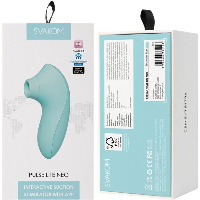 Вакуумний стимулятор Svakom Pulse Lite Neo Seafoam Blue, керується зі смартфона