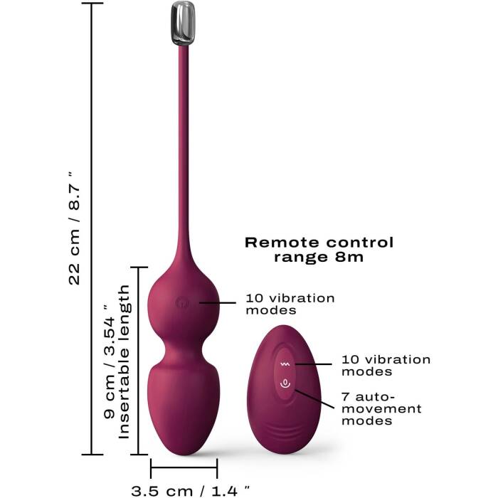 Вагінальні кульки Dorcel LOVE BALLS PLUM, вібрації та рухи внутрішньої кульки, пульт ДК