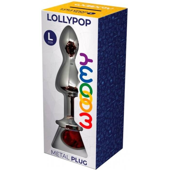 Металева анальна пробка Wooomy Lollypop Double Ball Metal Plug Red L діаметр 3,5 см, довжина 10,5 см