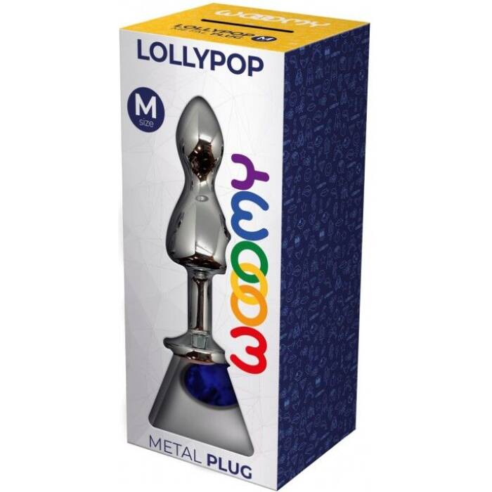 Металева анальна пробка Wooomy Lollypop Double Ball Metal Plug Blue M діаметр 3,1 см, довжина 9,4 см