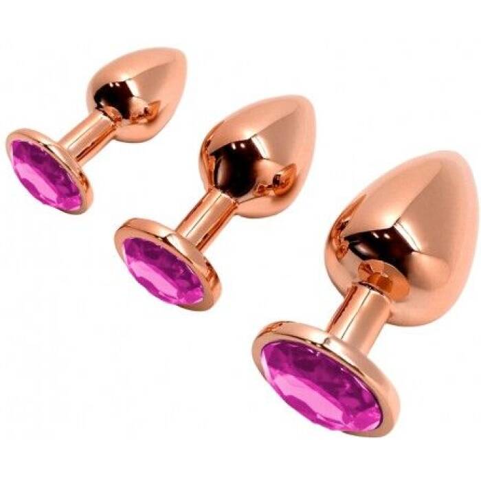 Металева анальна пробка Wooomy Tralalo Rose Gold Metal Plug Magenta L, діаметр 4 см, довжина 9 см