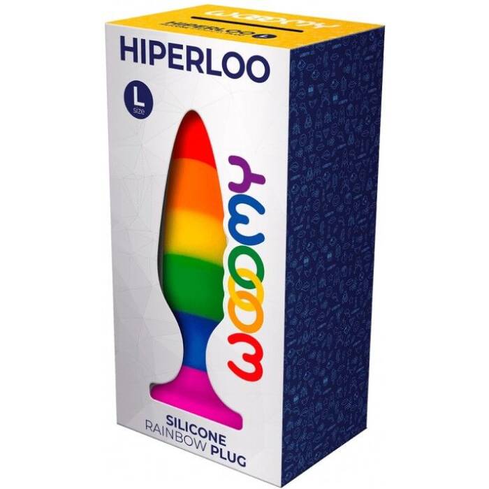 Силіконова анальна пробка Wooomy Hiperloo Silicone Rainbow Plug L, діаметр 3,9 см, довжина 13,1 см