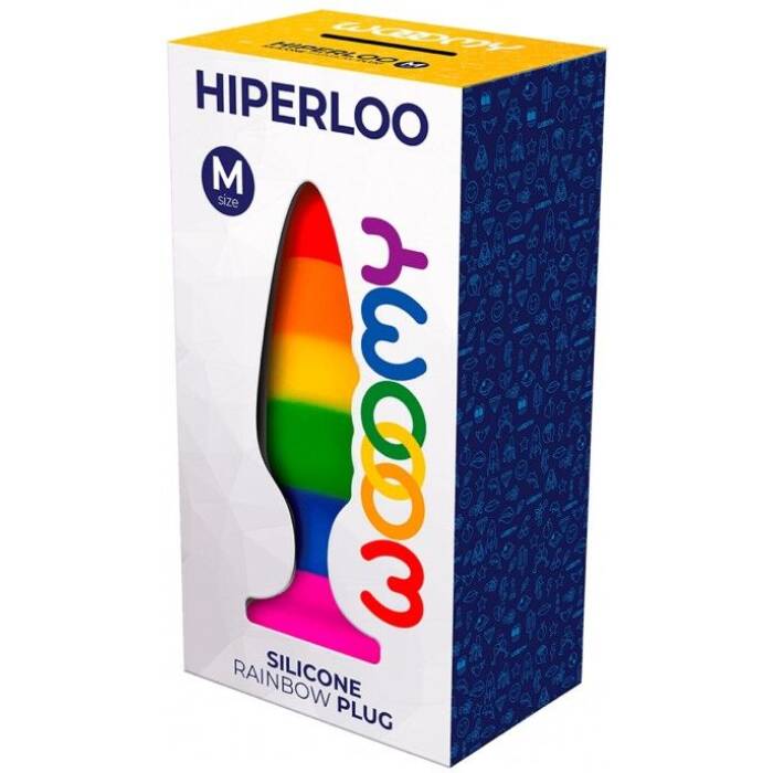 Силіконова анальна пробка Wooomy Hiperloo Silicone Rainbow Plug M, діаметр 2,9 см, довжина 11 см