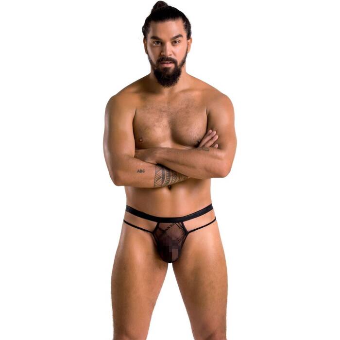 Чоловічі прозорі стринги Passion 029 THONG COLLIN L/XL Black, сітка