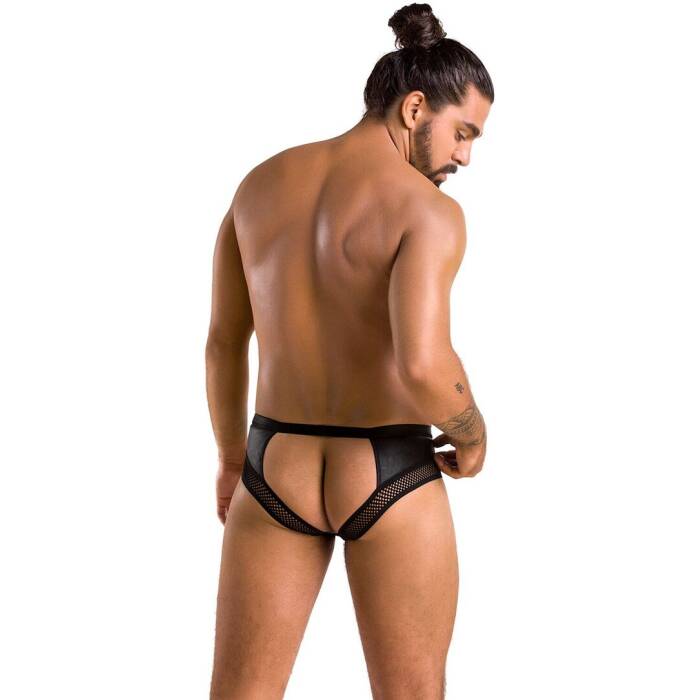 Чоловічі труси з ланцюжком Passion 030 SLIP TOM L/XL Black, екошкіра, відкриті сідниці