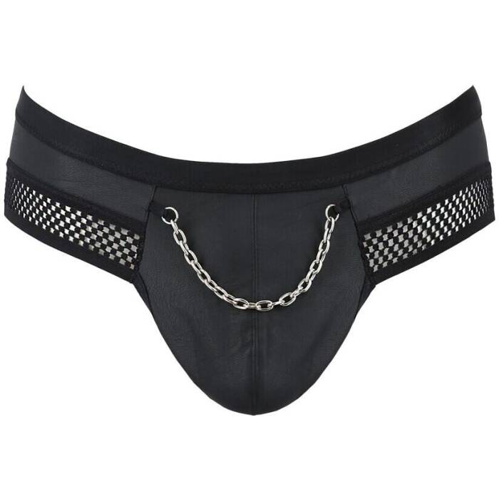 Чоловічі труси з ланцюжком Passion 030 SLIP TOM L/XL Black, екошкіра, відкриті сідниці