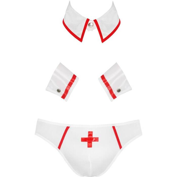 Комплект еротичної чоловічої білизни Passion 037 GREGORY XXL/XXXL White, труси, комірець, манжети