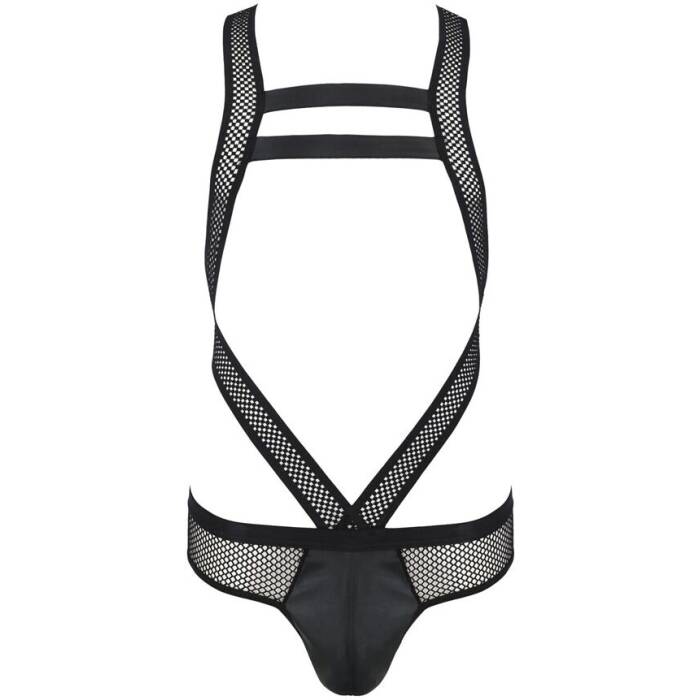 Чоловіче еротичне сітчасте боді Passion 045 VICTOR XXL/XXXL Black, екошкіра, сітка