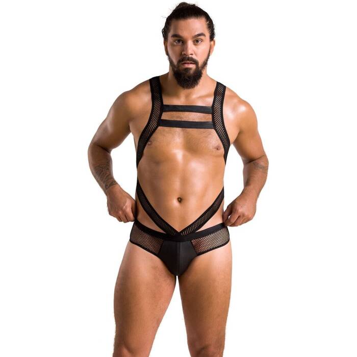 Чоловіче еротичне сітчасте боді Passion 045 VICTOR XXL/XXXL Black, екошкіра, сітка