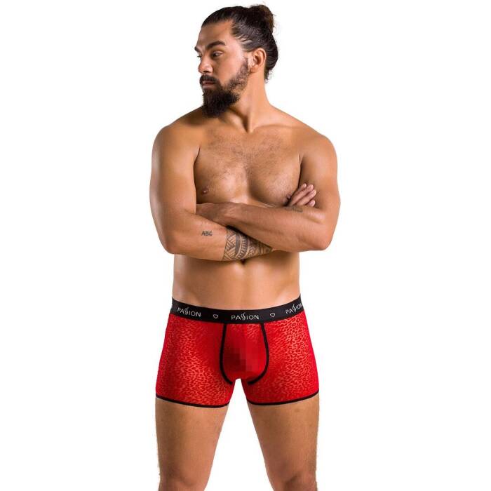 Чоловічі прозорі боксери Passion 046 SHORT PARKER L/XL Red, сітка, під леопард