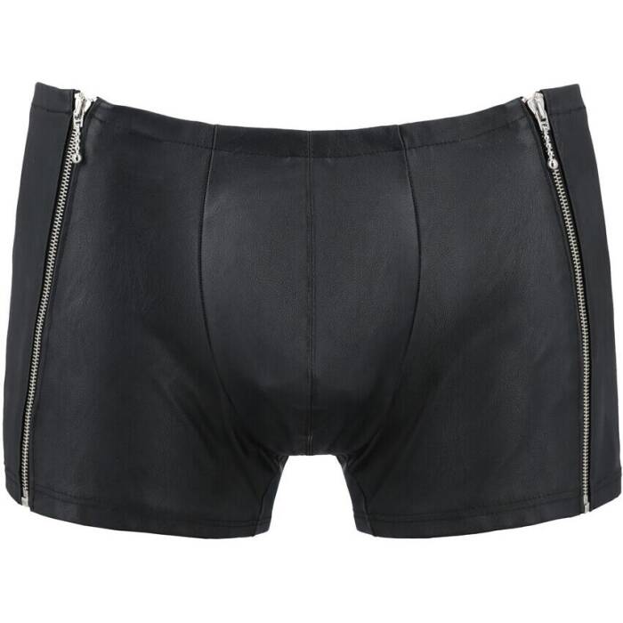 Чоловічі шкіряні боксери з блискавками Passion 049 SHORT MATT XXL/XXXL Black