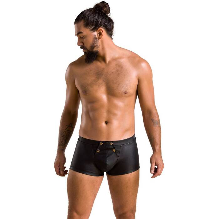 Чоловічі шкіряні боксери з клапаном Passion 050 SHORT PATRICK L/XL Black