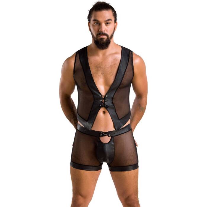Комплект чоловічої білизни на шнурівці Passion 053 SET WILLIAM S/M Black, жилет, боксери