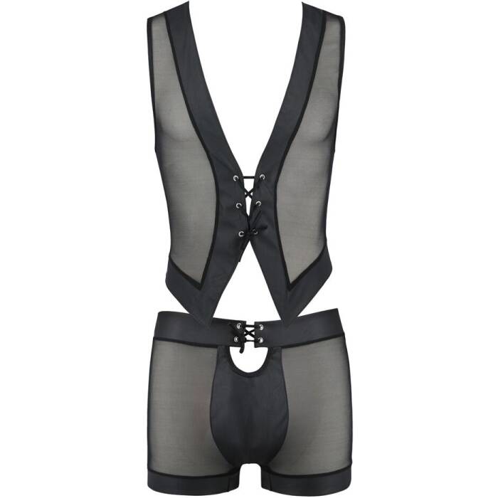 Комплект чоловічої білизни на шнурівці Passion 053 SET WILLIAM S/M Black, жилет, боксери