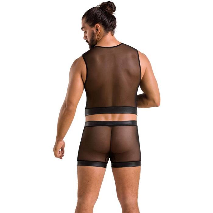 Комплект чоловічої білизни на шнурівці Passion 053 SET WILLIAM S/M Black, жилет, боксери