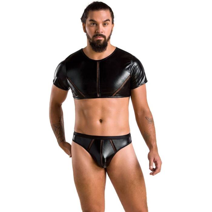 Комплект чоловічої білизни під латекс Passion 057 SET PETER XXL/XXXL Black, кроп-топ, стринги