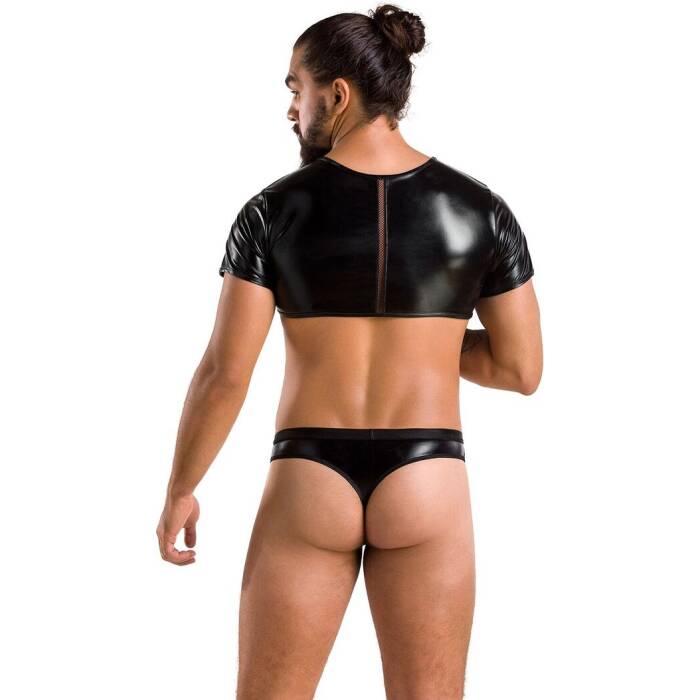Комплект чоловічої білизни під латекс Passion 057 SET PETER XXL/XXXL Black, кроп-топ, стринги