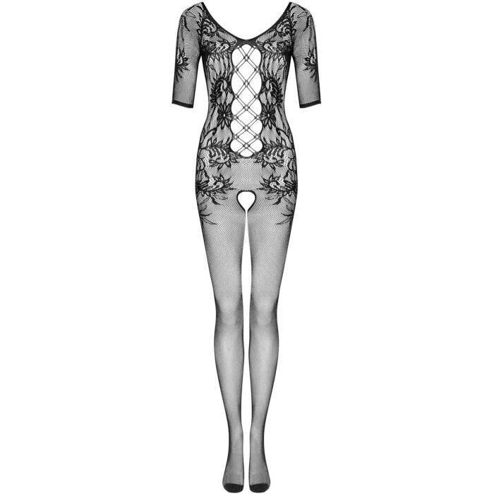 (SALE) Сітчастий бодістокінг з квітковим малюнком Obsessive Bodystocking F238 S/M/L, black, з доступом, імі