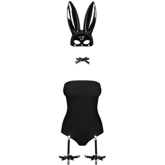 (SALE) Еротичний костюм кролика Obsessive Bunny costume S/M, black, боді, чокер, гартери, панчохи, маска