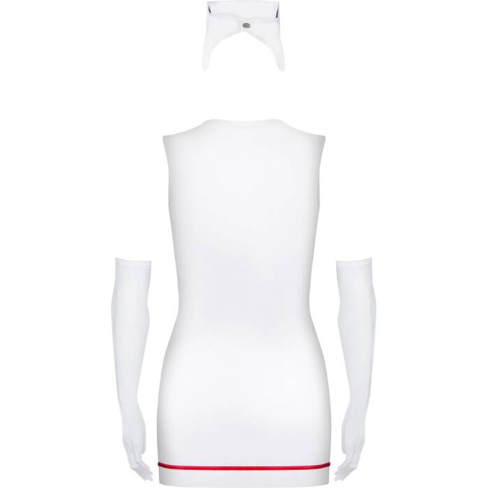 Еротичний костюм медсестри Obsessive Emergency dress S/M, white, сукня, стринги, рукавички, чепчик,