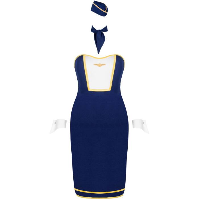 Еротичний костюм стюардеси Obsessive Stewardess uniform XS/S, blue, сукня, пілотка, шарф, манжети