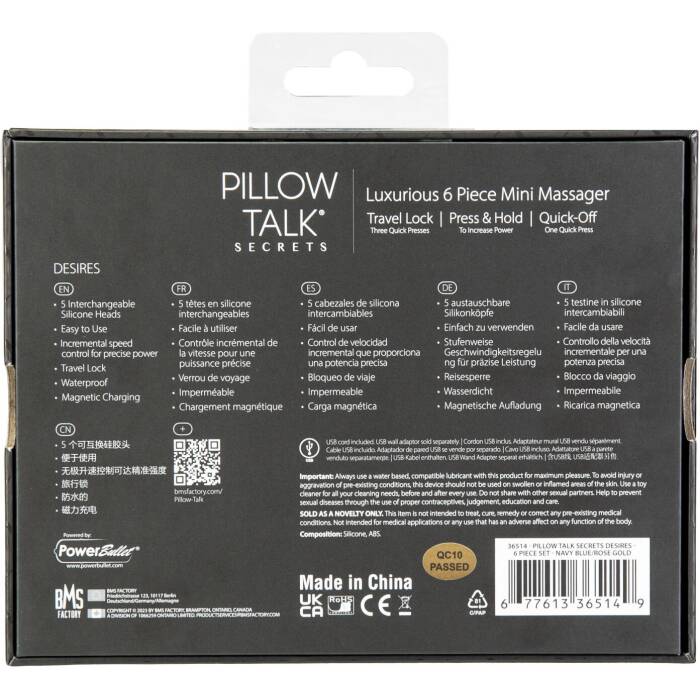 Вібромасажер Pillow Talk Secrets Desires 6-Piece Mini Massager Set - Navy