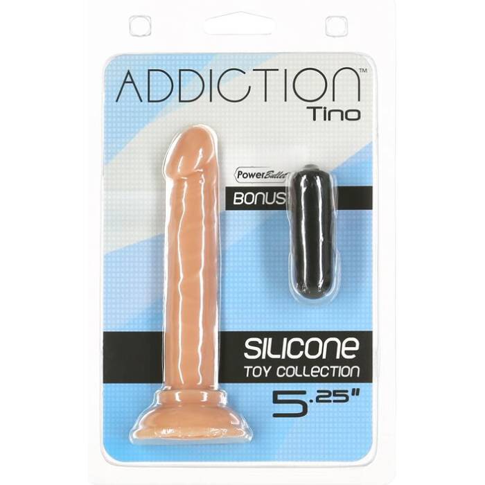 Фалоімітатор ADDICTION Tino 5.25″ Silicone Dildo, присоска, діаметр 1,9 см, віброкуля в подарунок