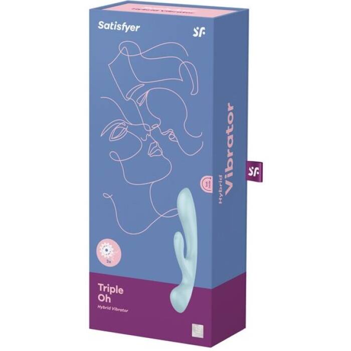 Двосторонній вібратор-кролик Satisfyer Triple Oh Light Blue, 3 мотори, руків’я-масажер