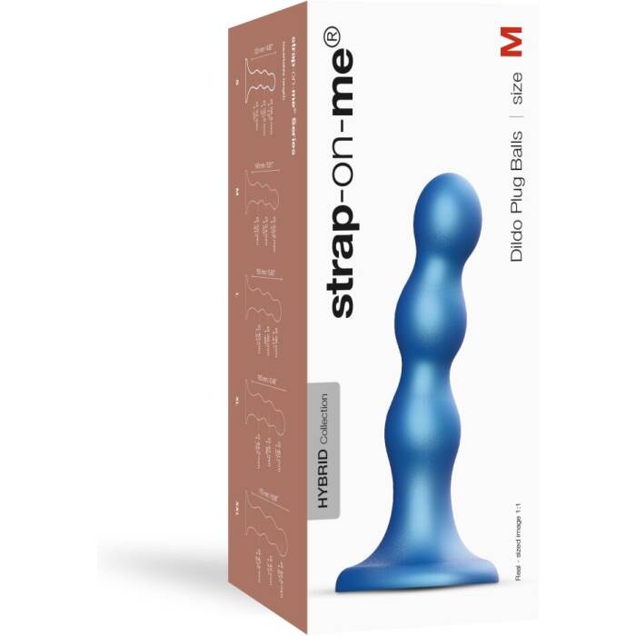 Насадка для страпона Strap-On-Me Dildo Plug Balls Blue Metallic M