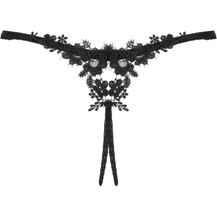 Прозорі стрінги з доступом Obsessive Celia Noir crotchless thong XS/S