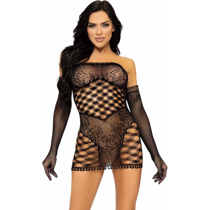 Leg Avenue 2 PC Tube dress and gloves OS Black