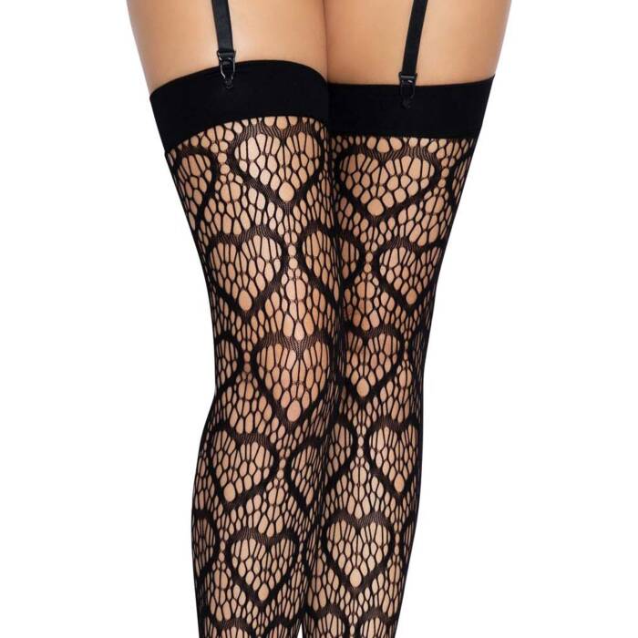 Ажурні панчохи із сердечками Leg Avenue Heart Black, one size