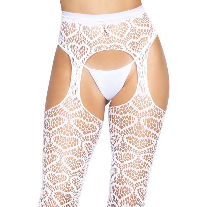 Ажурні колготки із сердечками Leg Avenue Heart White, one size, імітація панчіх