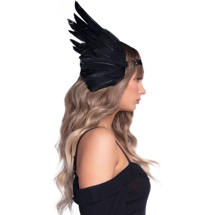 Пов’язка на голову з крилами Leg Avenue Feather headband Black, пір’я та натуральна шкіра