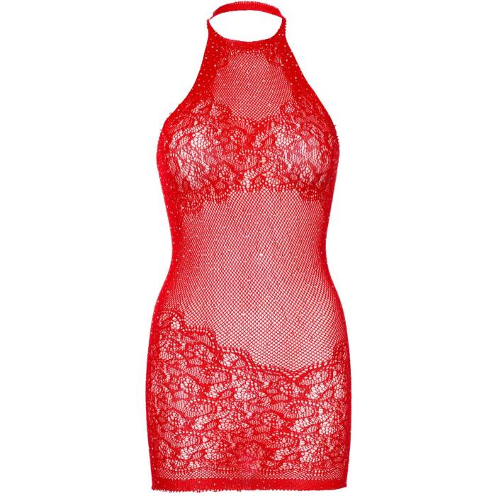 Сукня-сітка зі стразами Leg Avenue Rhinestone halter mini dress Red, відкрита спина, one size