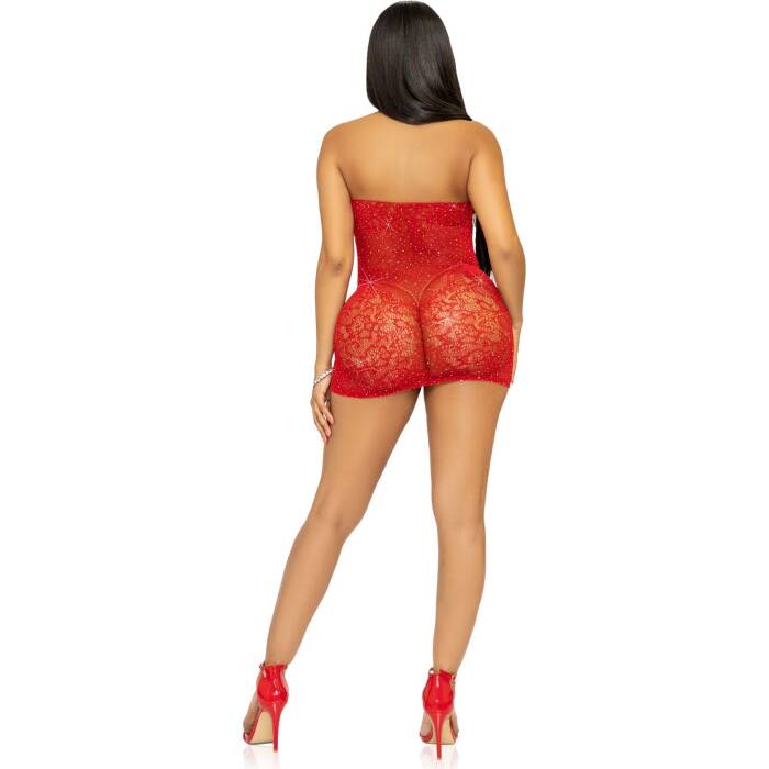 Сукня-сітка зі стразами Leg Avenue Rhinestone halter mini dress Red, відкрита спина, one size